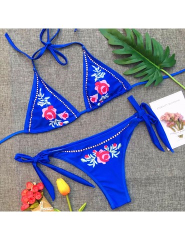 Cobalt Blue With Flowers Bikini