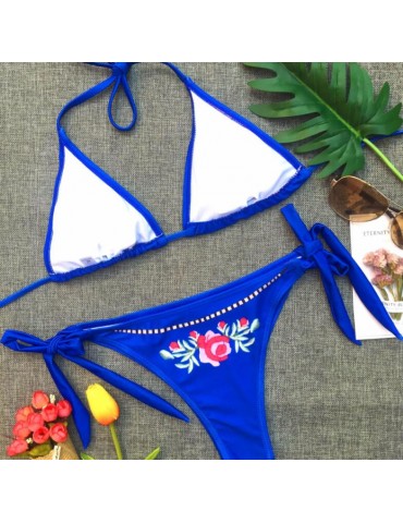 Cobalt Blue With Flowers Bikini