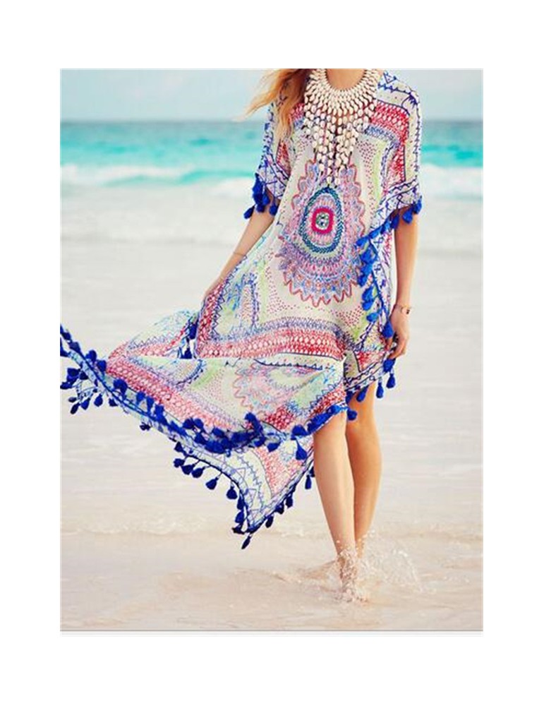 Tasseled Bikini Caftan Coverup