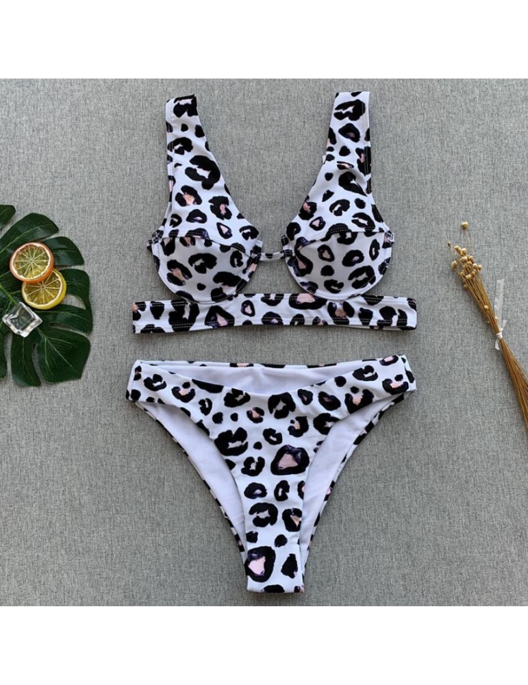 Vakantie kans lengte Cut Out Leopard Print Bikini Set
